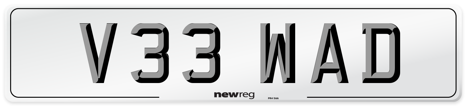 V33 WAD Number Plate from New Reg